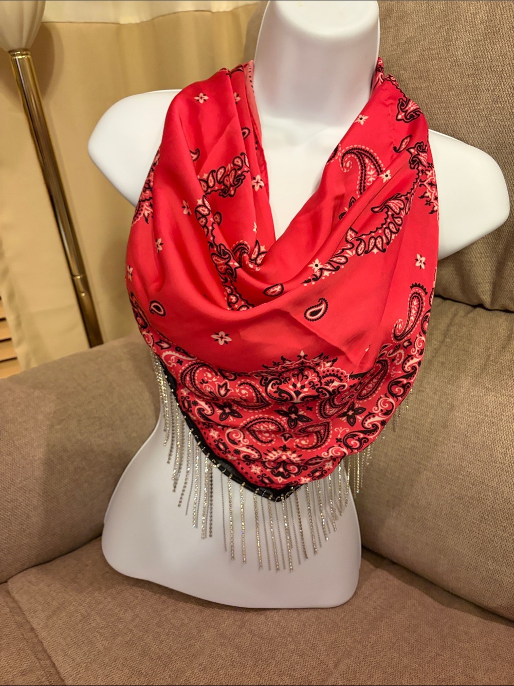 Hot Pink Paisley Fringe Bandana Scarf - Women Accessories